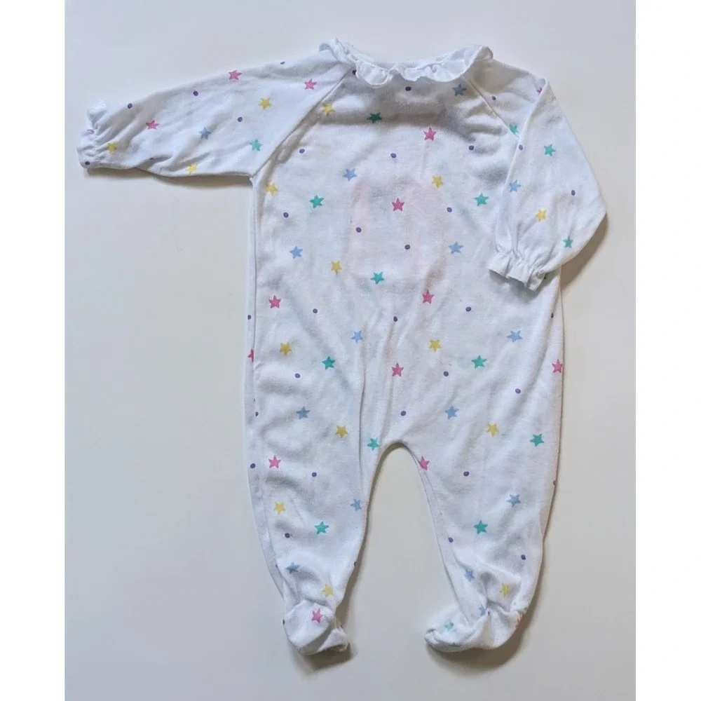 Vintage 90s Disney Pooh Eeyore Star Print Footed Sleeper One Piece White 6 Month